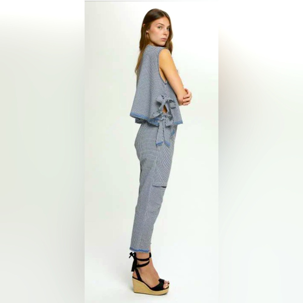 Paper Temples Isla Cropped Pants in Gingham, Black and White, One Size